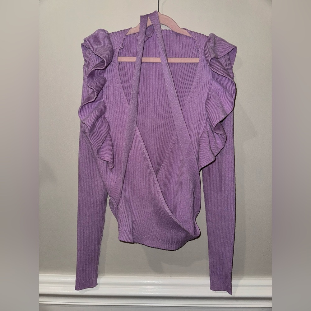 Purple, wrap around tie sweater